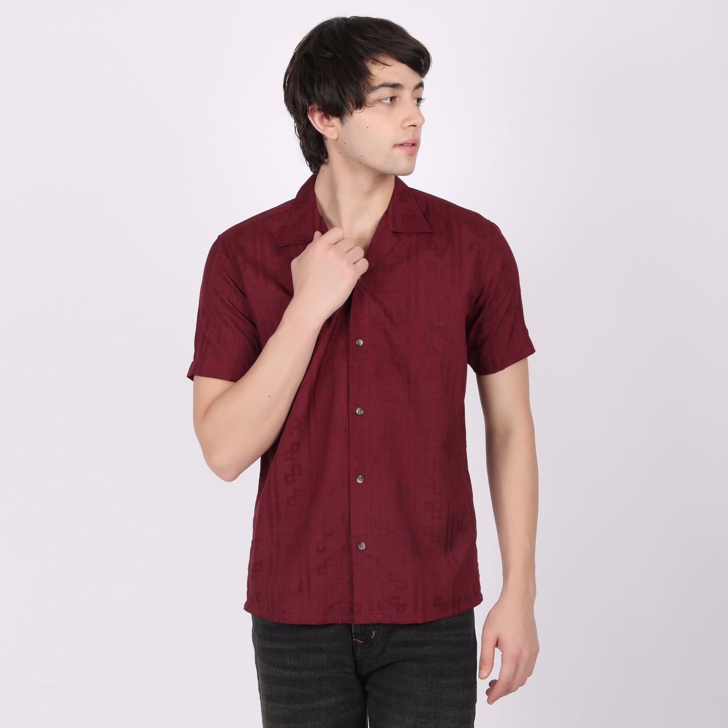 Lionies Men’s Stylish Maroon Casual Short Sleeve Shirt For Men