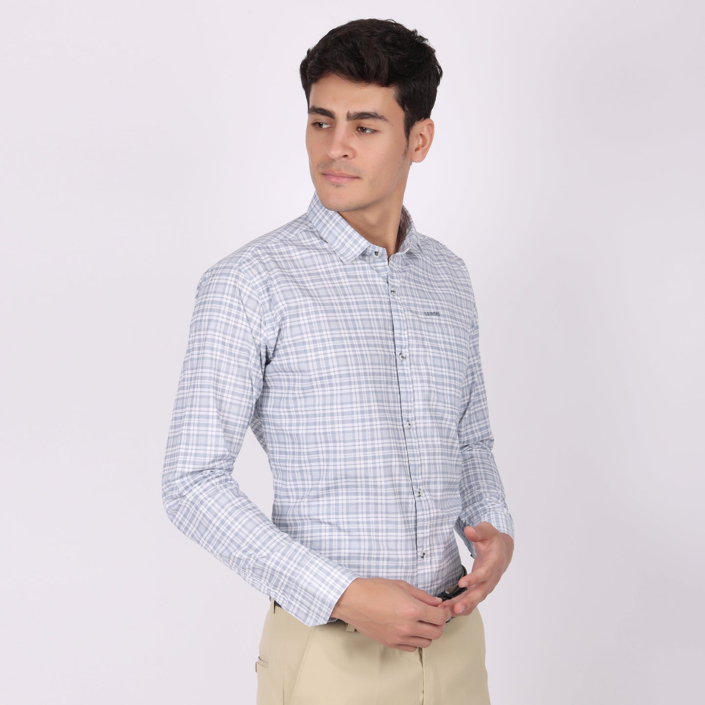 Lionies men’s Light Blue Checked Formal Shirt for men