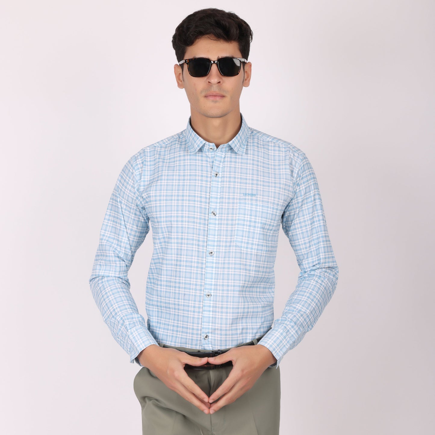 Lionies Men’s Light Blue Checkered Formal Shirt for Men