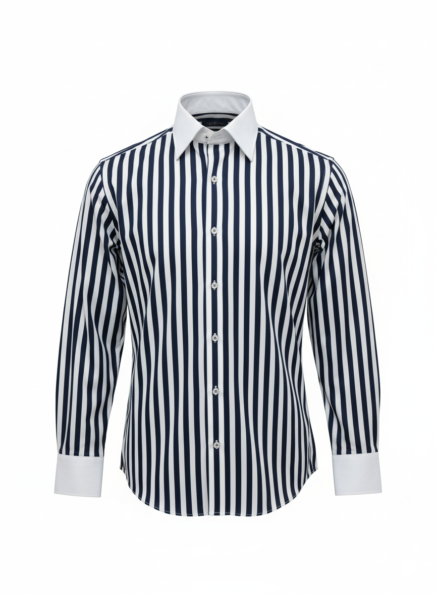LIONIES Premium Navy Blue & White Striped Formal Shirt for Men Slim Fit Business Wear