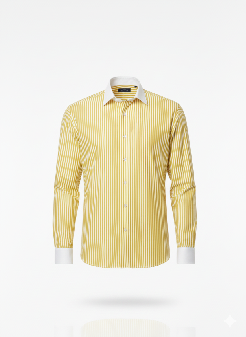 LIONIES Premium Yellow & White Striped Formal Shirt For Men