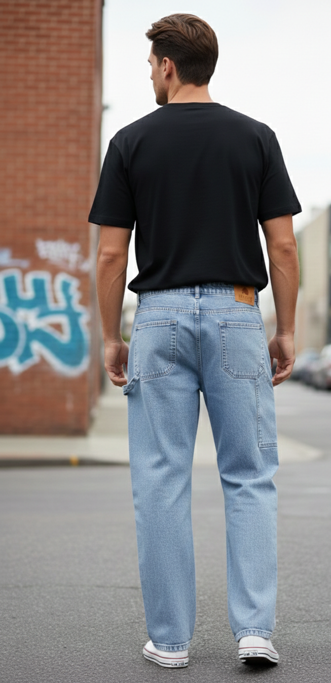 LIONIES Men’s Light Blue Baggy Fit Cargo Jeans