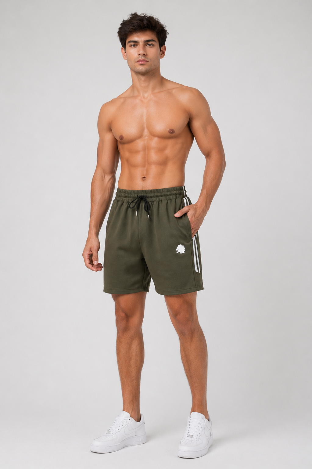Lionies Olive Green Shorts for Men – Trendy Stripe Design & Everyday Comfort Wear