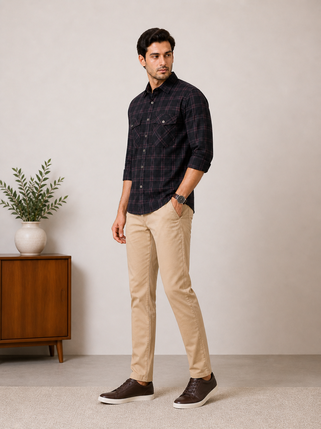 Lionies Men’s Stylish Pink Check Shirt Casual Collection