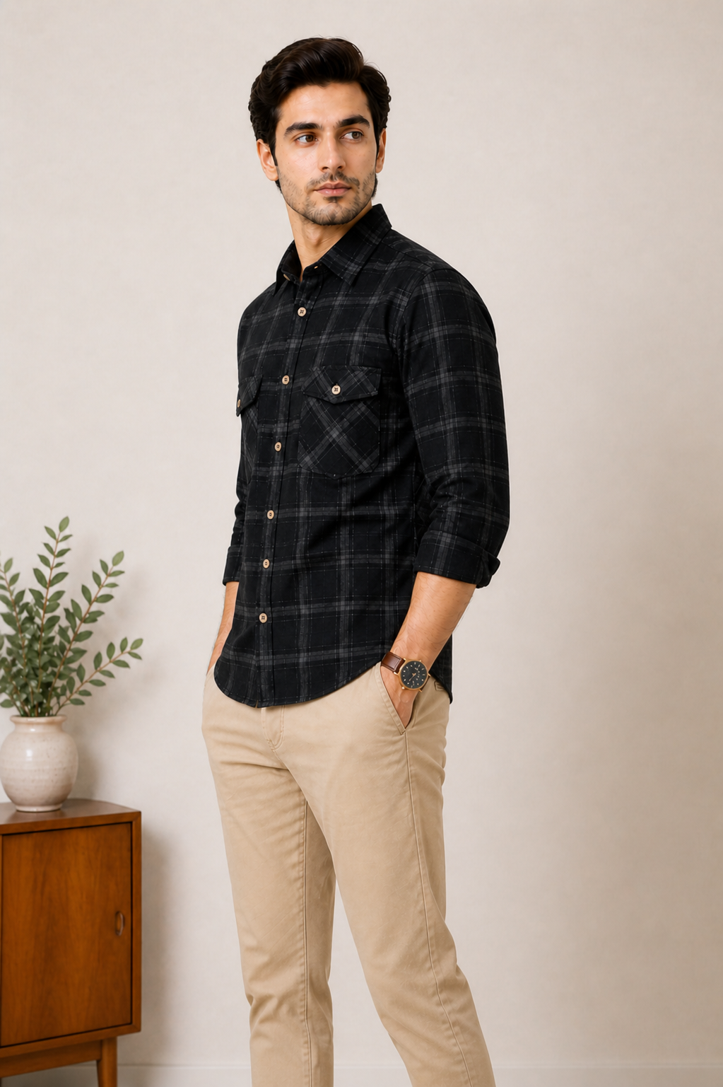 Lionies Stylish Black Checked Shirt for Men Modern Fit & Premium Fabric