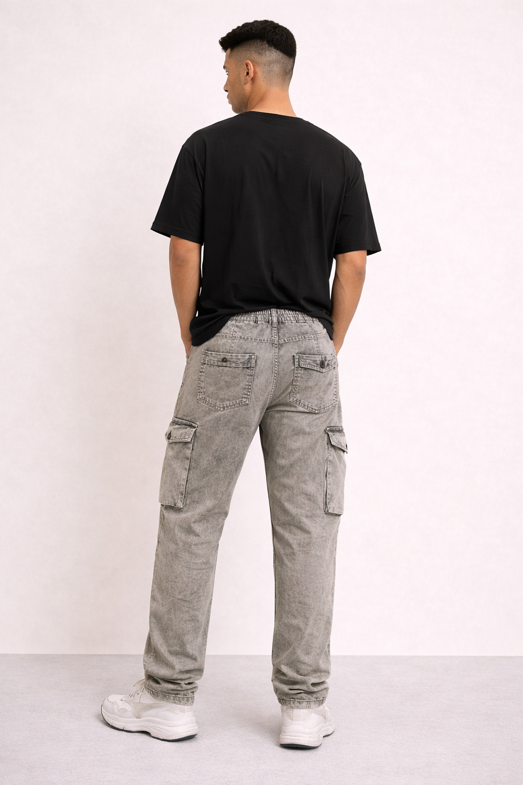 Men’s Light Green Washed Cargo Pants – Relaxed Fit Multi-Pocket Street Style Jeans