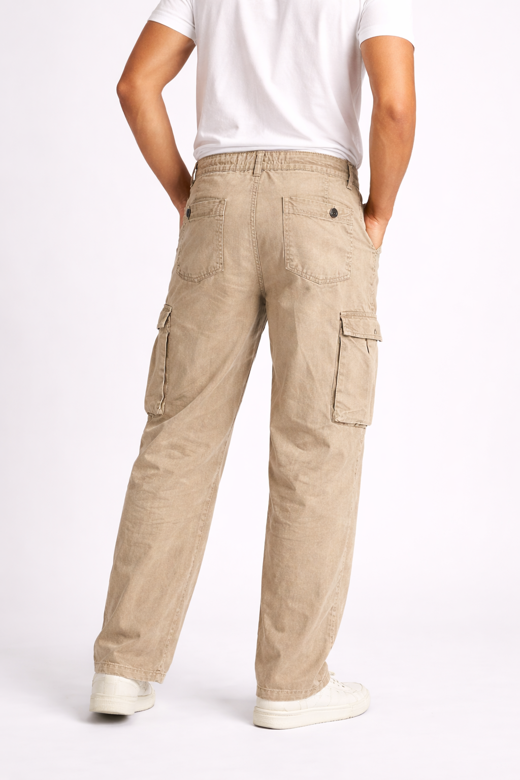 Men’s Beige Cargo Pants – Straight Fit Casual Utility Bottoms
