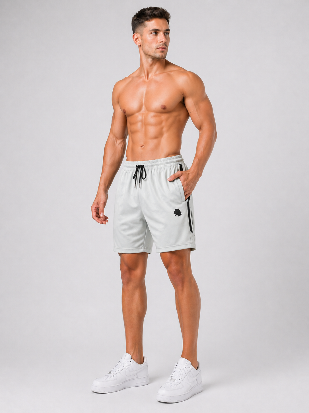 LIONIES Men’s Grey Sports Shorts with Side Stripes & Premium Comfort Fit