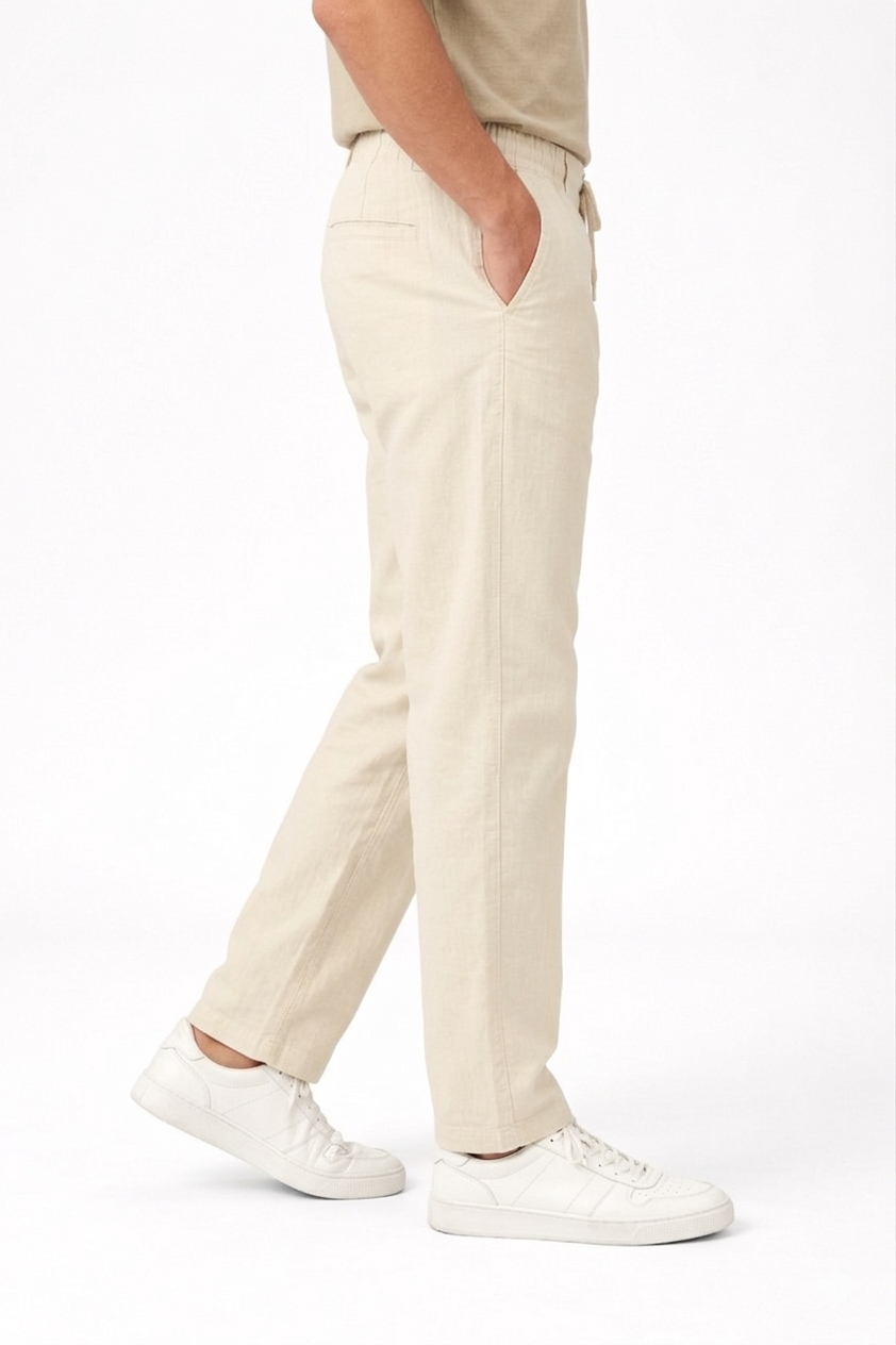 Premium Men’s Linen Pants Beige – Elastic Waist Casual Wear Bottoms