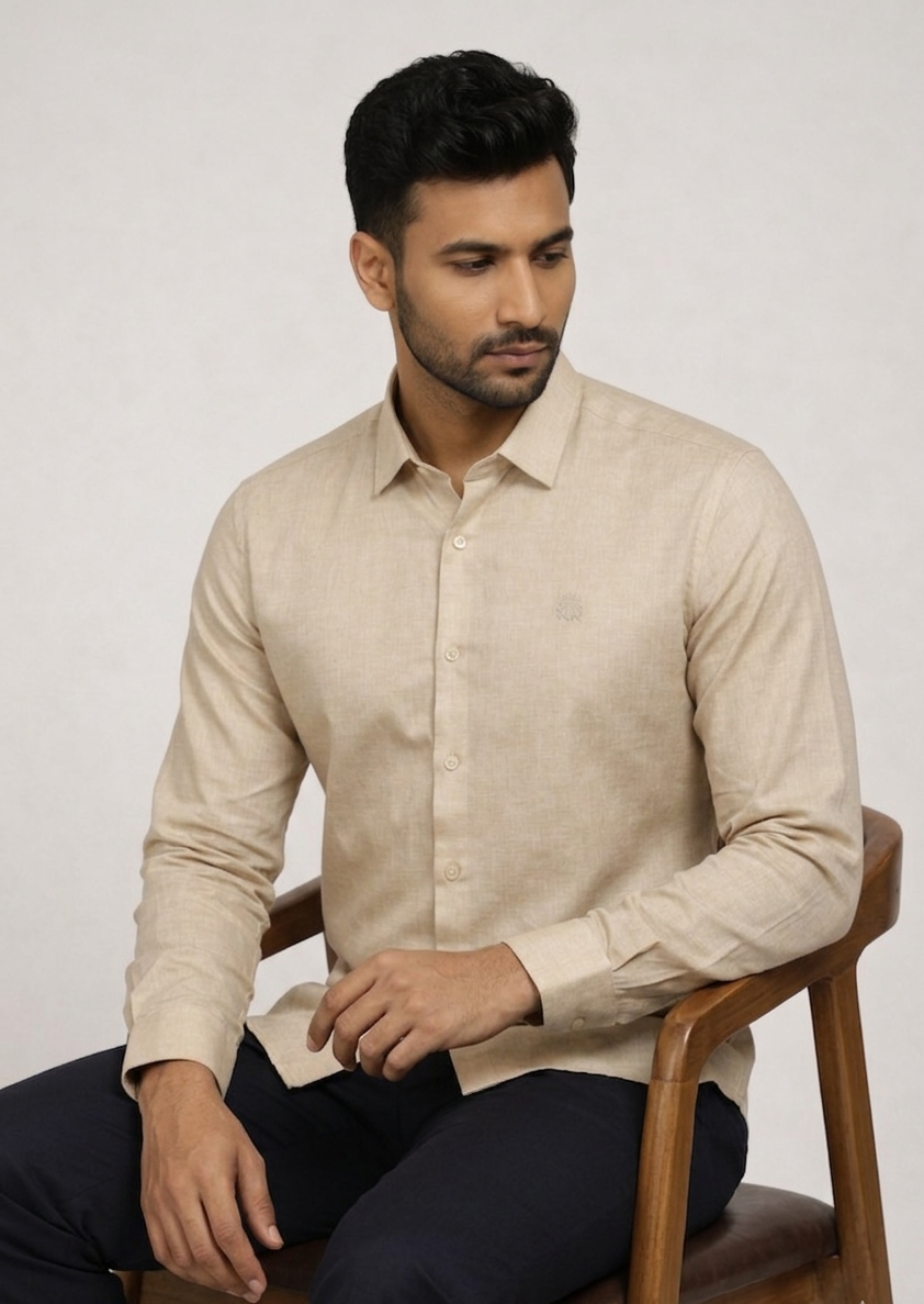 Elegant Men’s Beige Office Wear Shirt