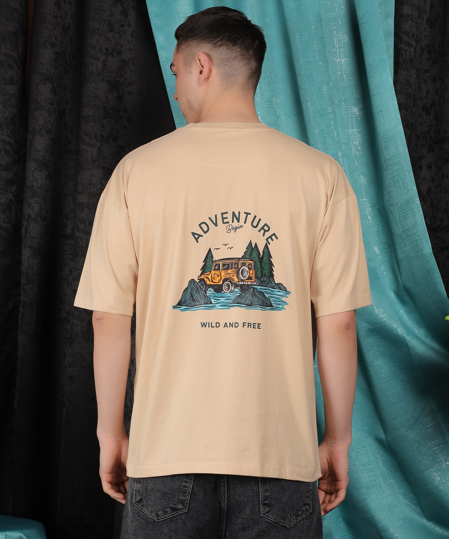 Beige Oversized T-Shirt for Men - Comfortable & Stylish | 95% Cotton & 5% Lycra