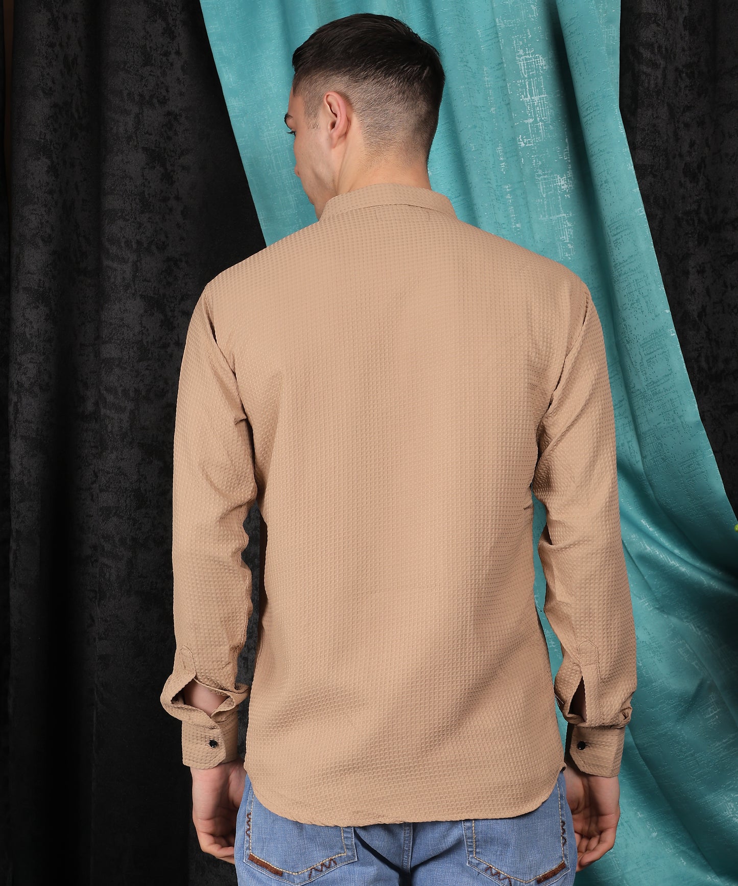 Lionies Plain Beige Polyester Popcorn Full Sleeve Shirt