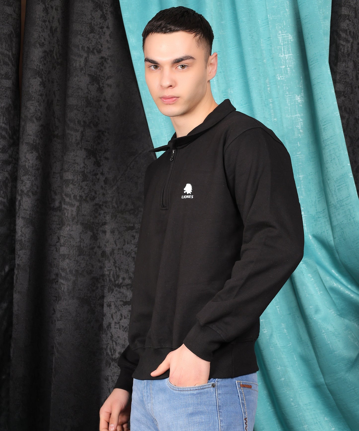 Lionies Men's Zip Collar Sweatshirt - Comfortable & Stylish (300 GSM)