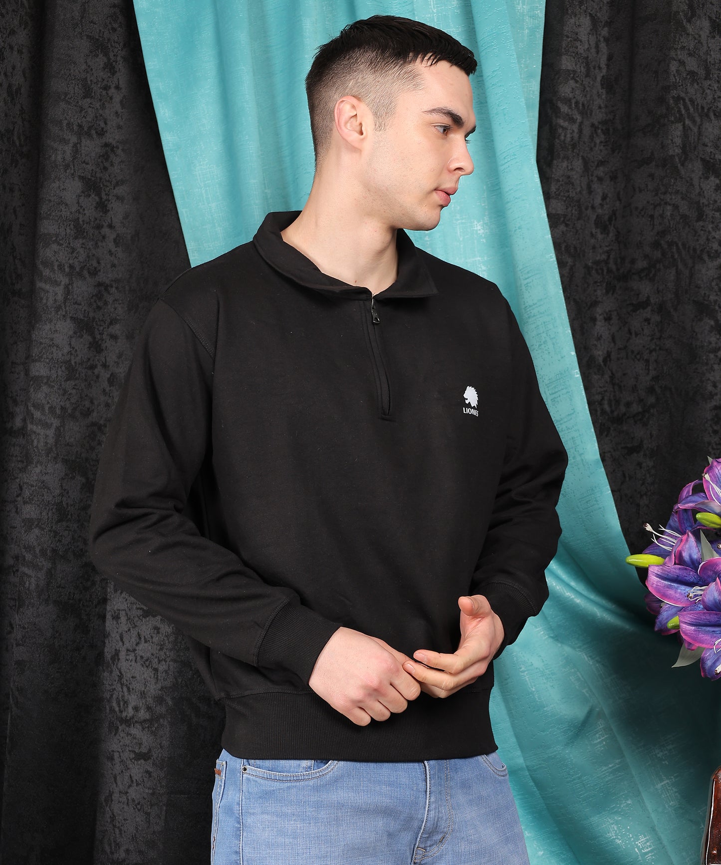 Lionies Men's Zip Collar Sweatshirt - Comfortable & Stylish (300 GSM)