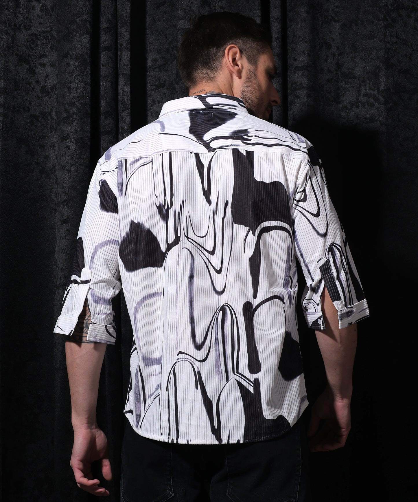 Lionies White and Grey Printed Lines Half Sleeve Shirt. This effortlessly versatile piece combines modern design with premium craftsmanship, making it an essential addition to your wardrobe