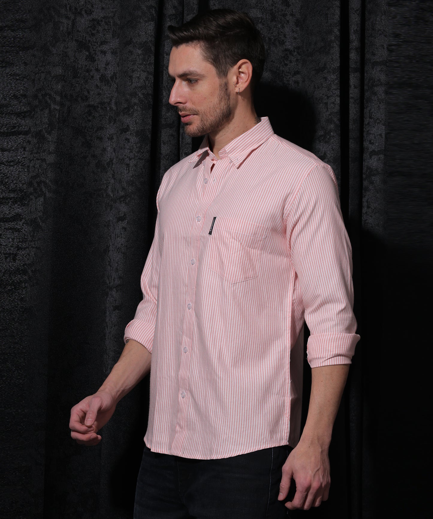 Lionies Pink & White Striped Spread Collar Casual Cotton Shirt for Men