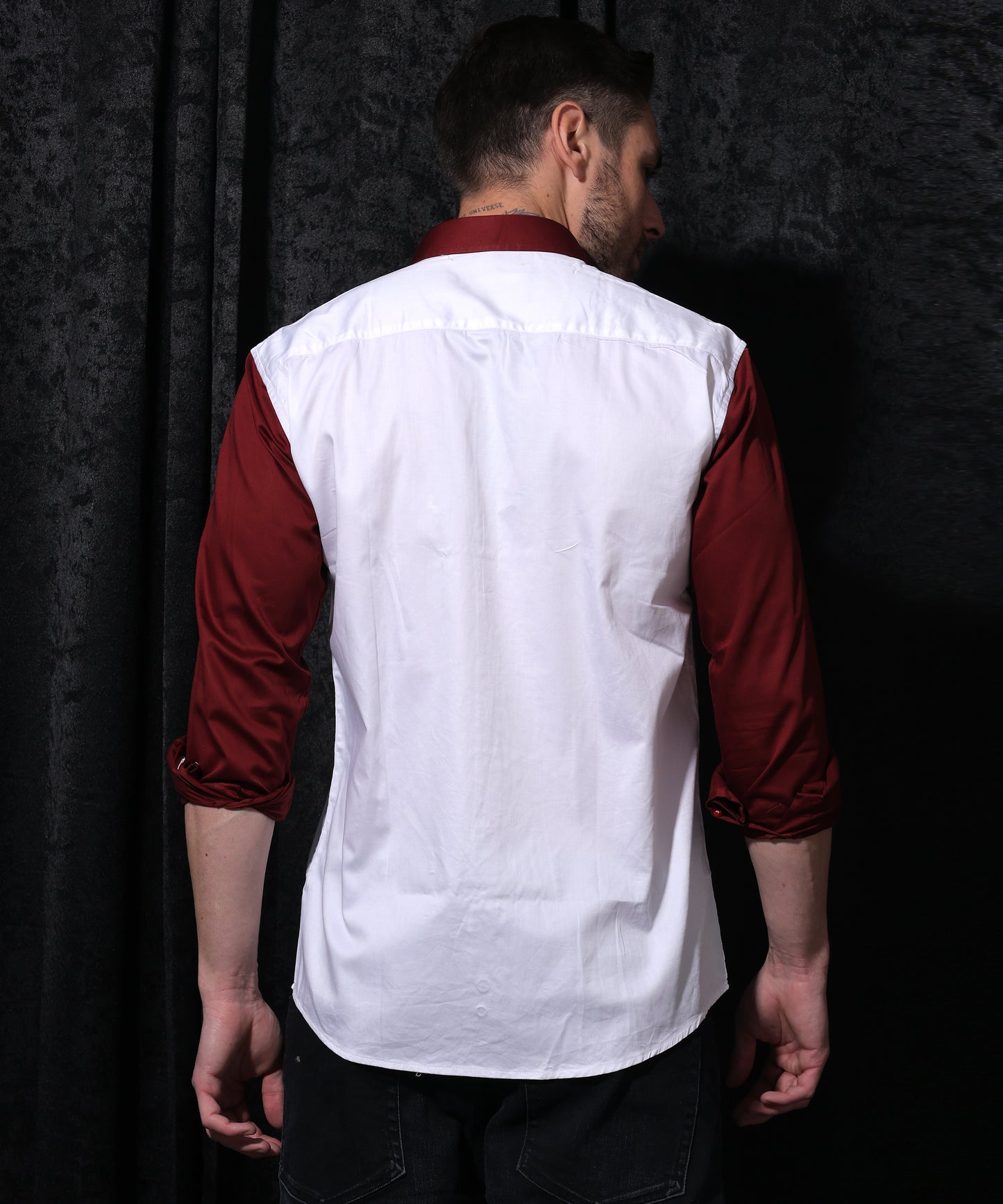 Lionies White And Maroon Cut N Sew Designer Shirt