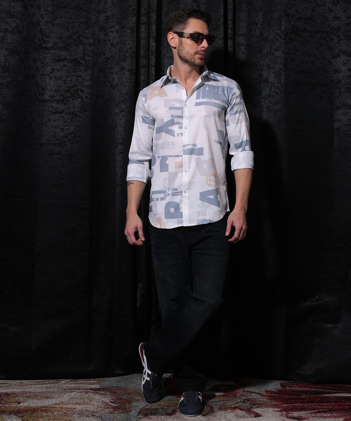 Lionies Blue with Multicolor Printed Shirt