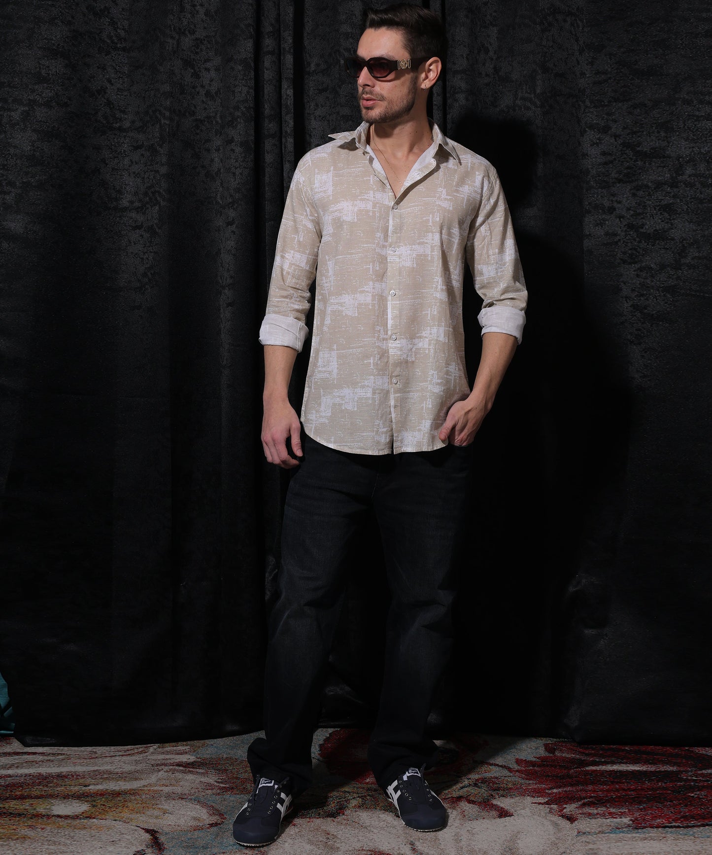 Lionies Premium Mustard Yellow Printed Occasion Shirt