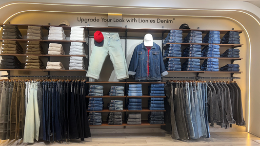 Trendy Men’s Clothing Store Display – Jeans, Jackets & Casual Wear Collection