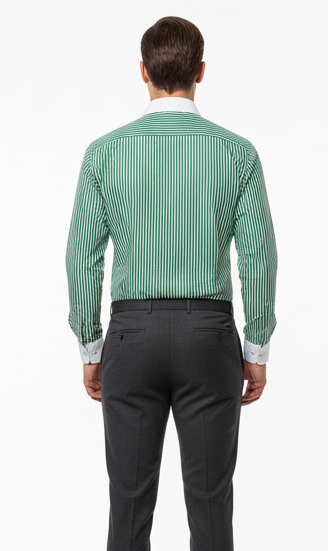 LIONIES Premium Green & White Striped Formal Shirt for Men