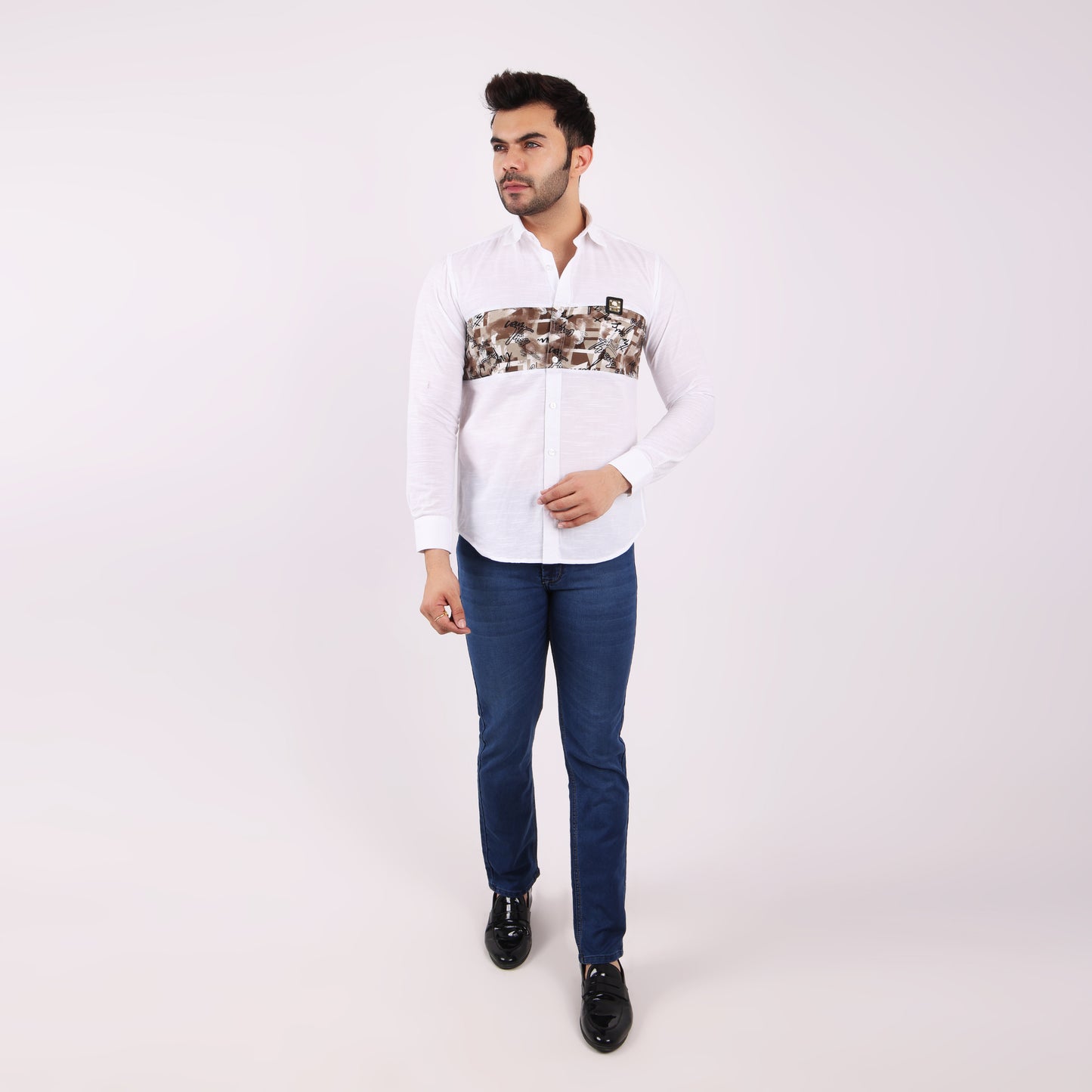 Stylish Casual Cotton Shirt for Men with Camouflage Chest Print Wear