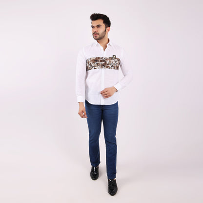 Stylish Casual Cotton Shirt for Men with Camouflage Chest Print Wear