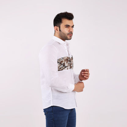 Stylish Casual Cotton Shirt for Men with Camouflage Chest Print Wear
