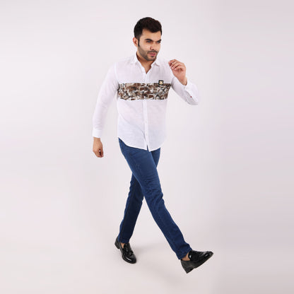 Stylish Casual Cotton Shirt for Men with Camouflage Chest Print Wear