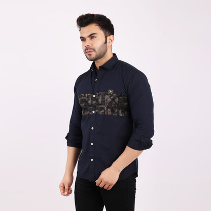 Stylish Casual Cotton Shirt for Men with Camouflage Chest Print Wear