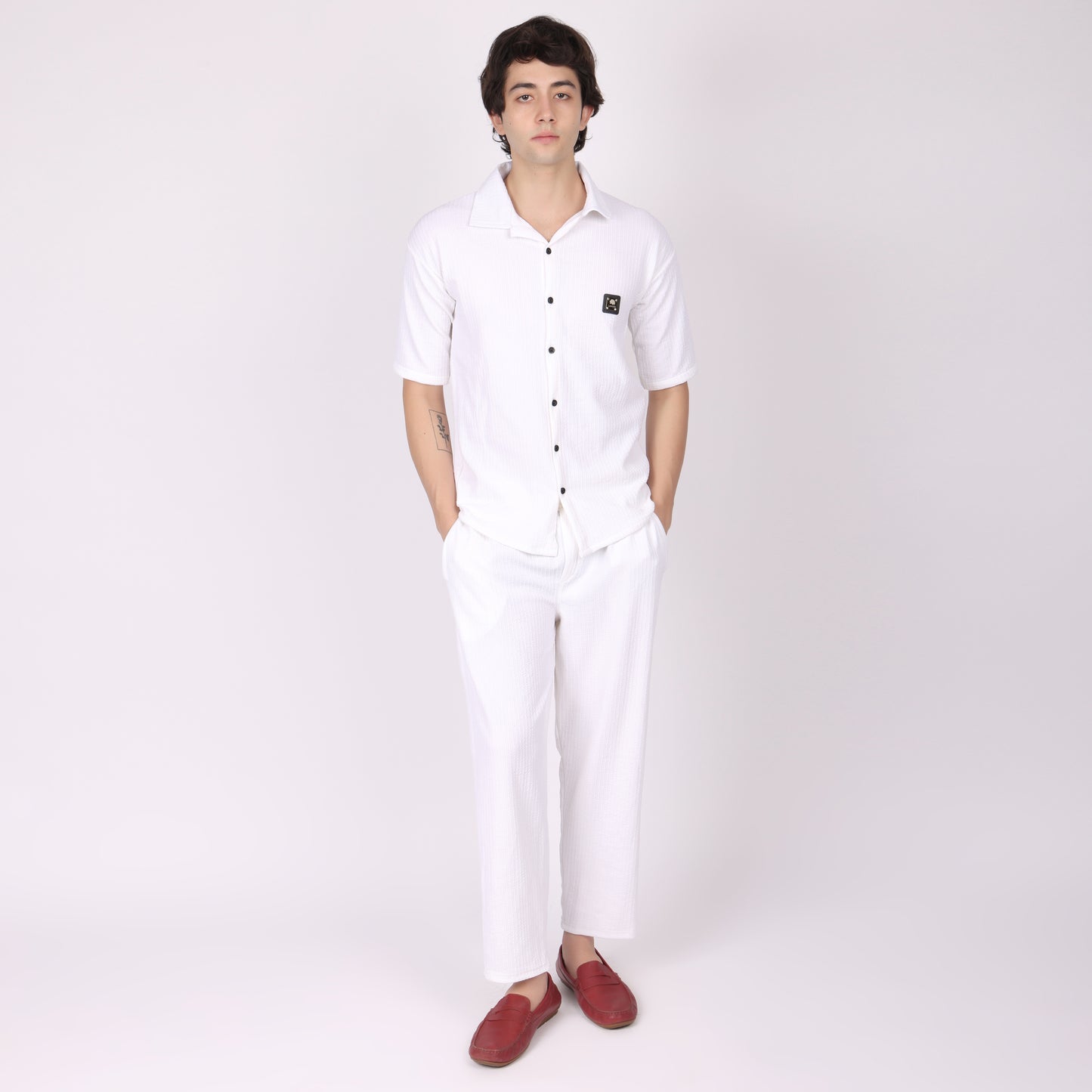 Men’s White Button-Down Shirt & Pants Co-ord Set