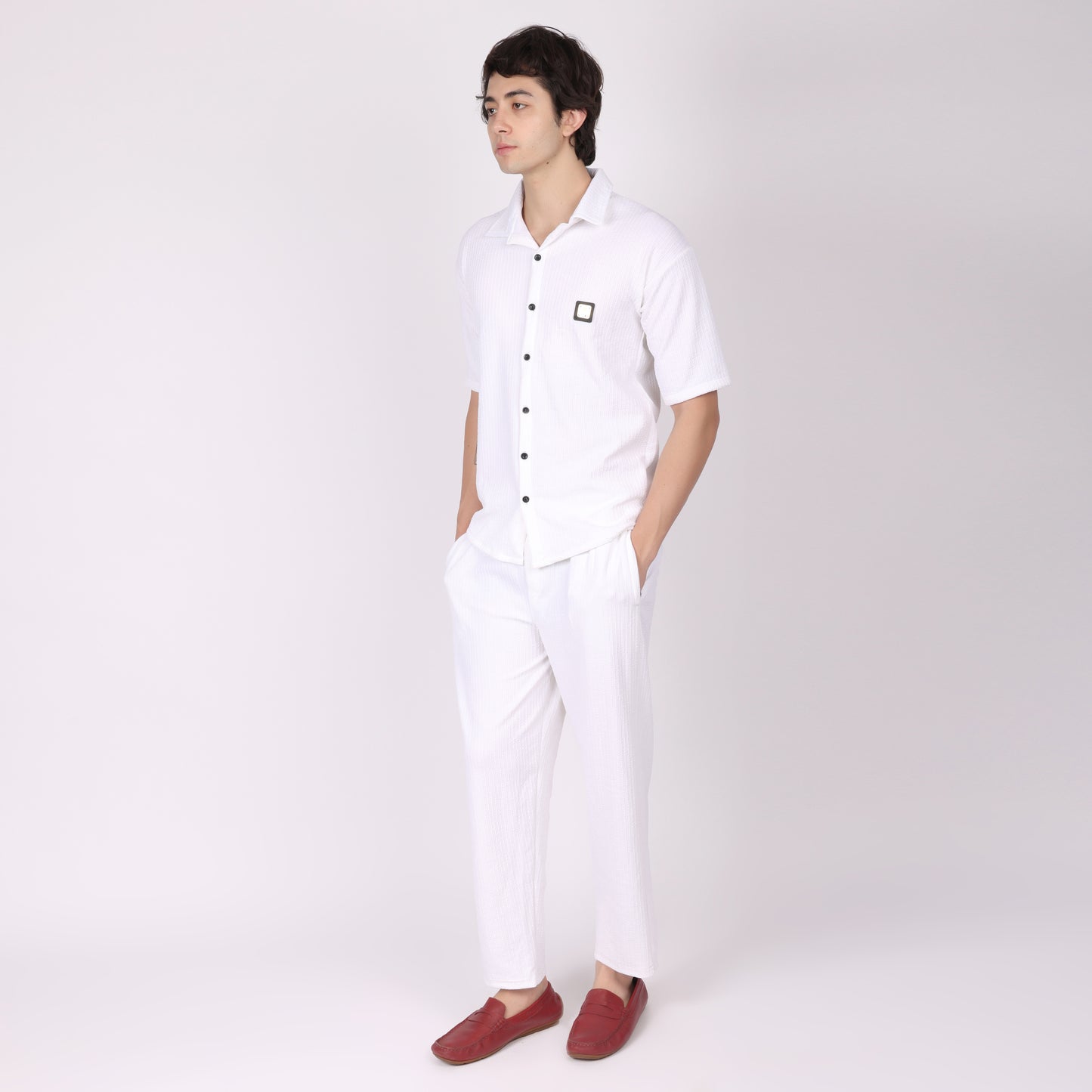 Men’s White Button-Down Shirt & Pants Co-ord Set