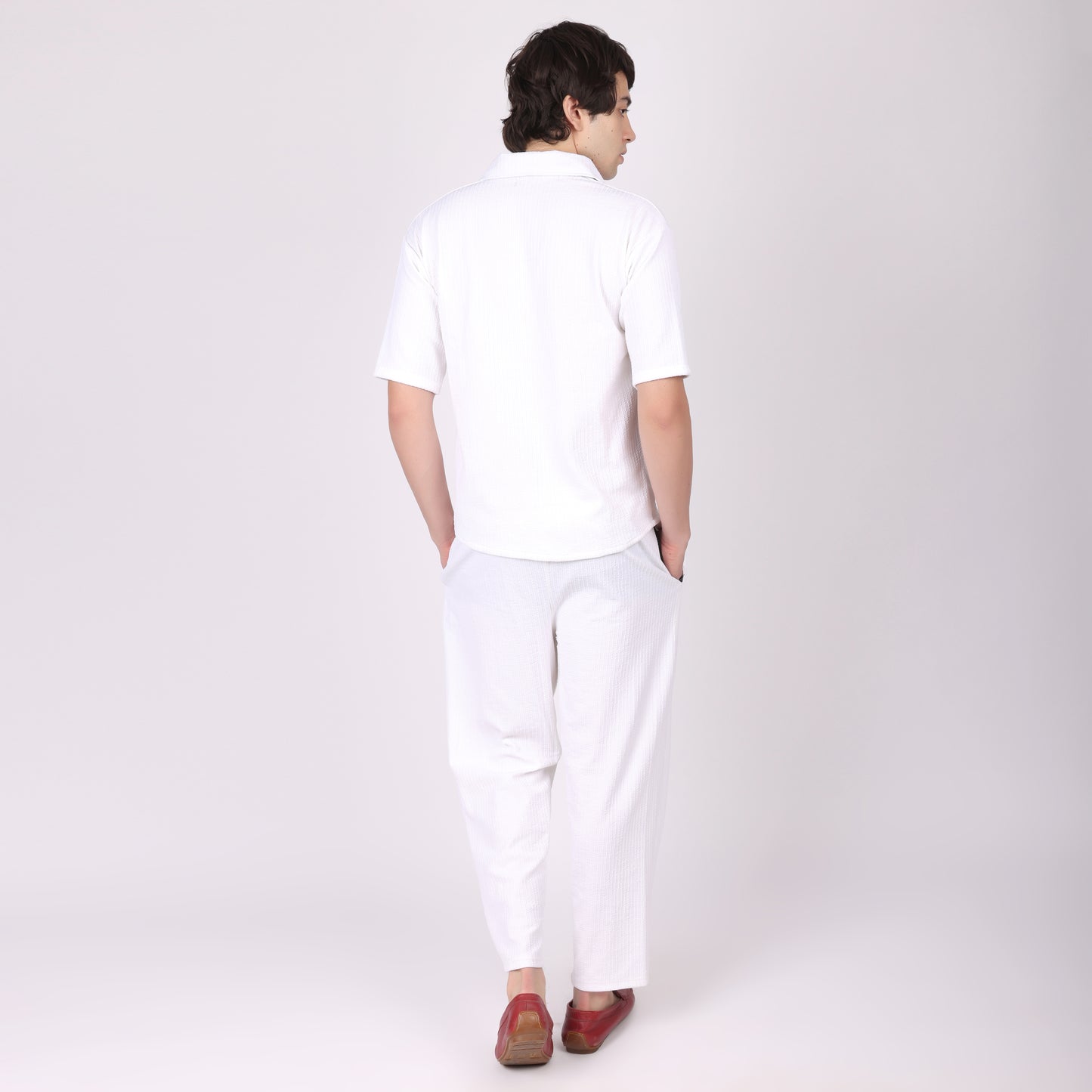 Men’s White Button-Down Shirt & Pants Co-ord Set