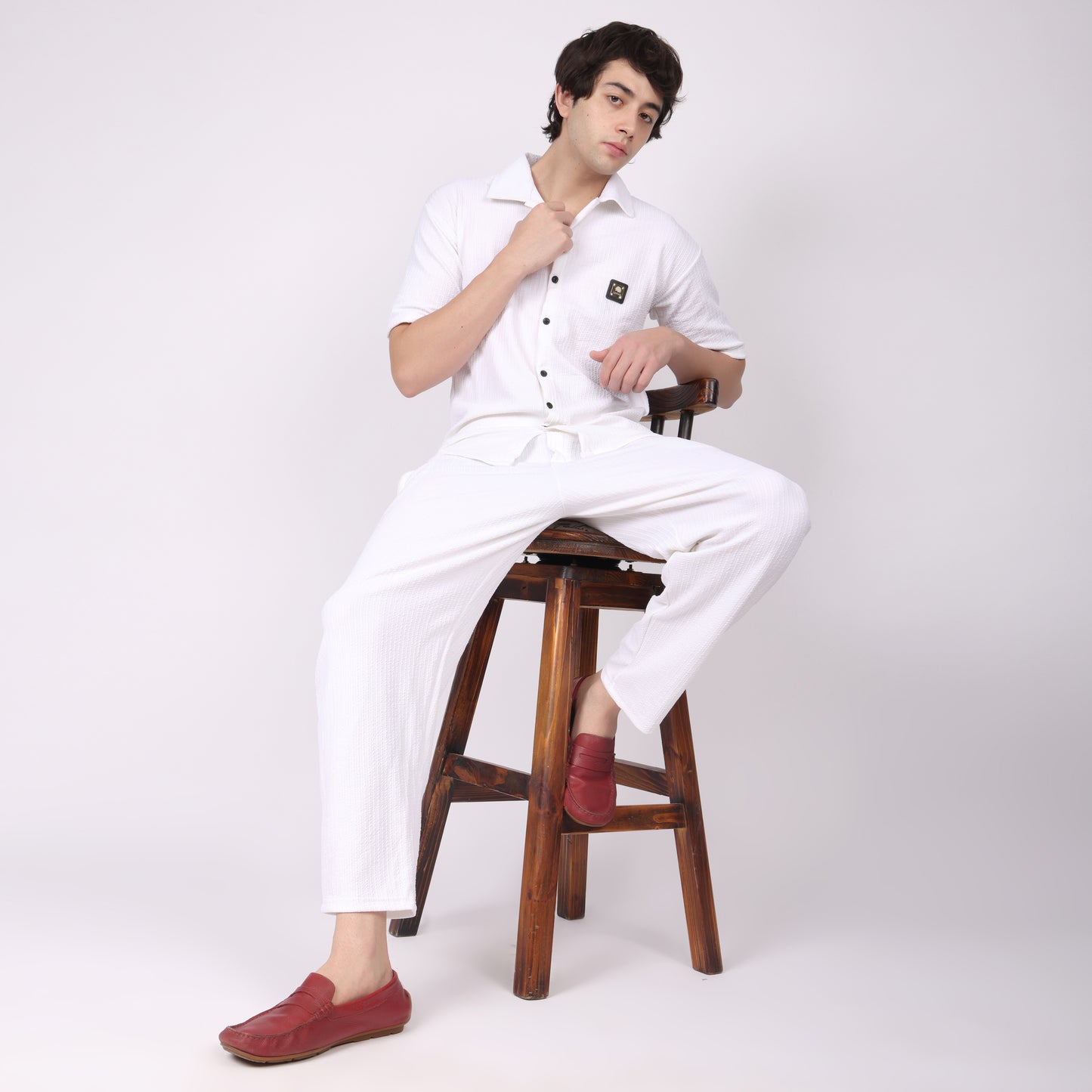 Men’s White Button-Down Shirt & Pants Co-ord Set