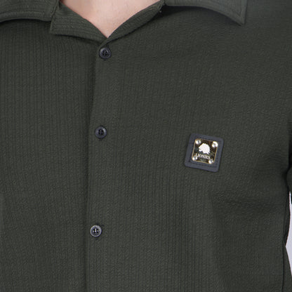 Men’s Olive Green Button-Down Shirt & Pants Co-ord Set
