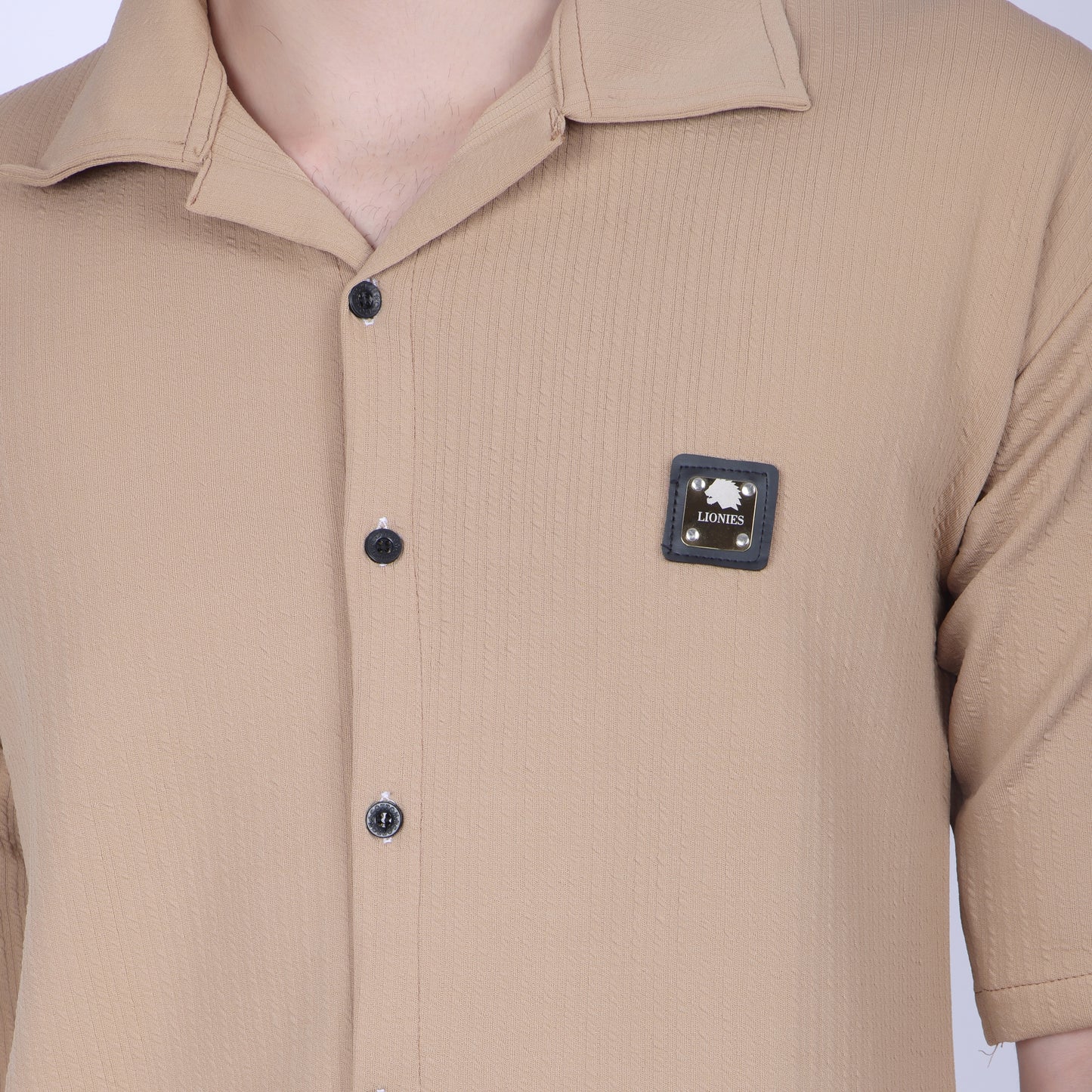 Men’s Camel Button-Down Shirt & Pants Co-ord Set