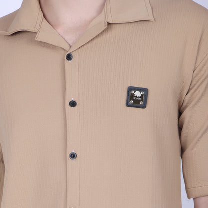 Men’s Camel Button-Down Shirt & Pants Co-ord Set