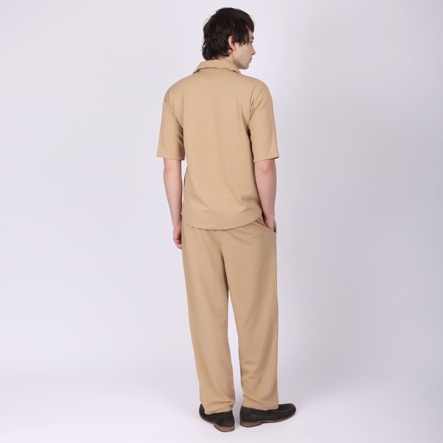 Men’s Camel Button-Down Shirt & Pants Co-ord Set