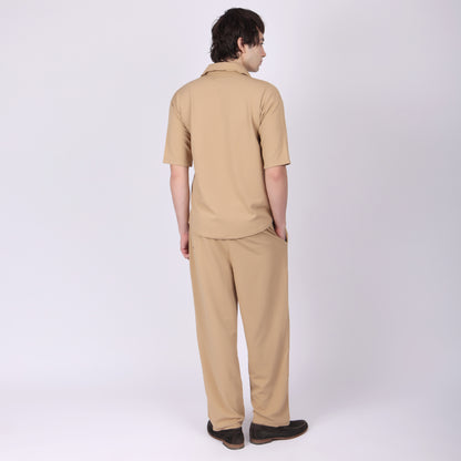 Men’s Camel Button-Down Shirt & Pants Co-ord Set