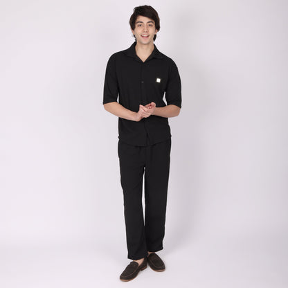 Men’s Black Button-Down Shirt & Pants Co-ord Set
