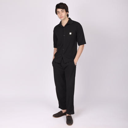 Men’s Black Button-Down Shirt & Pants Co-ord Set