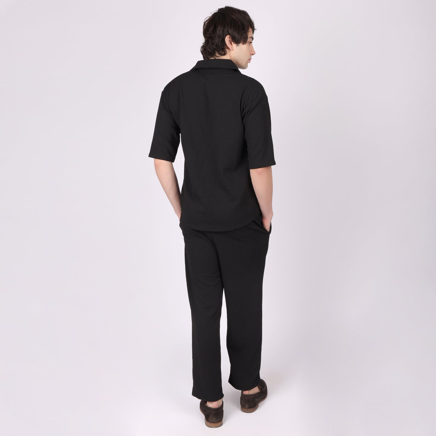 Men’s Black Button-Down Shirt & Pants Co-ord Set