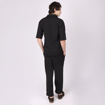 Men’s Black Button-Down Shirt & Pants Co-ord Set