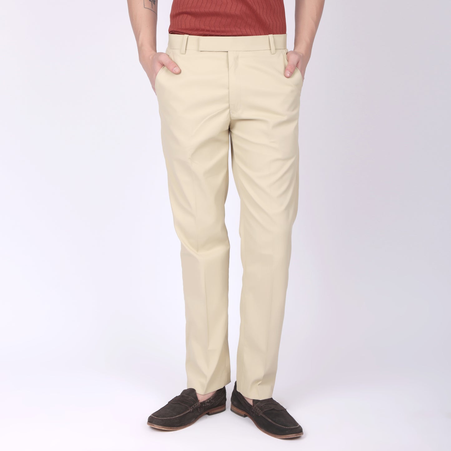 Straight Fit Linen Beige Trousers