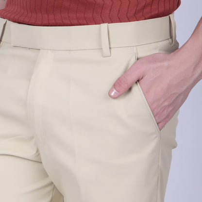 Straight Fit Linen Beige Trousers