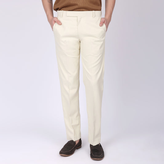 Cream Slim Fit Linen Trouser