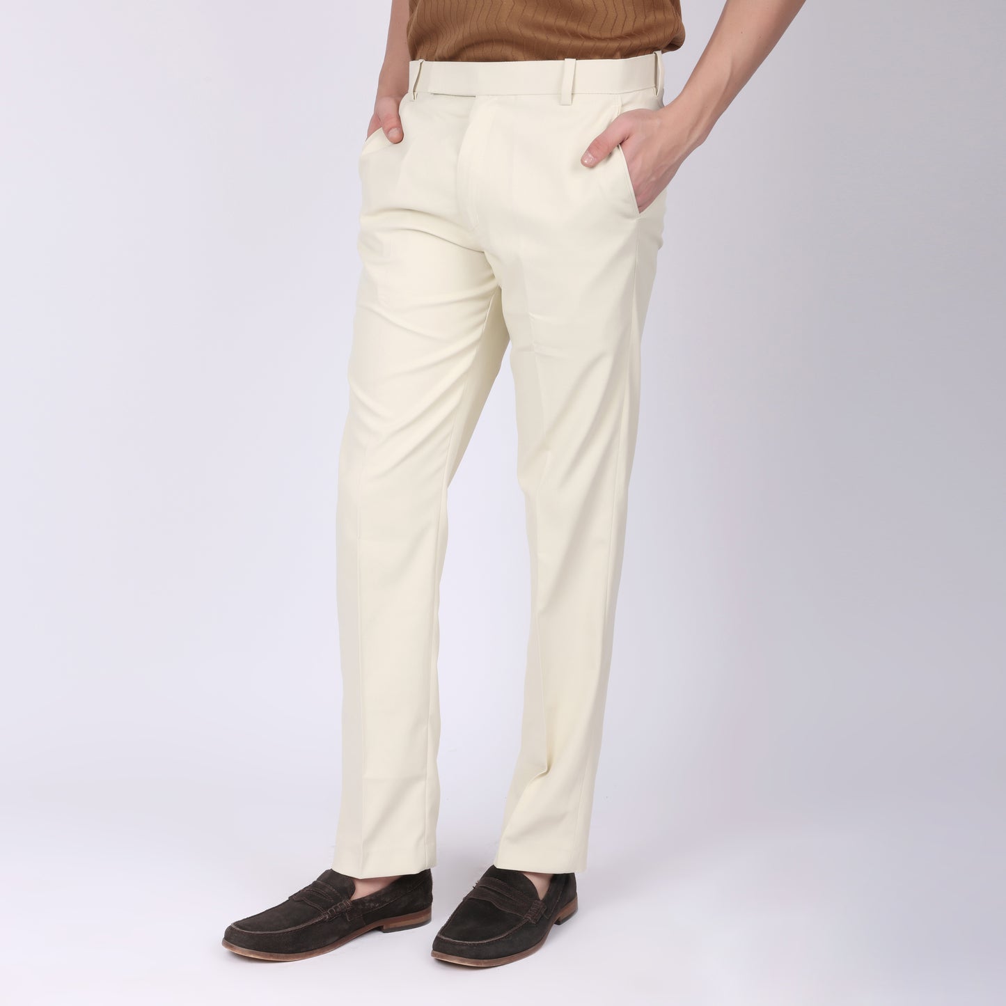 Cream Slim Fit Linen Trouser