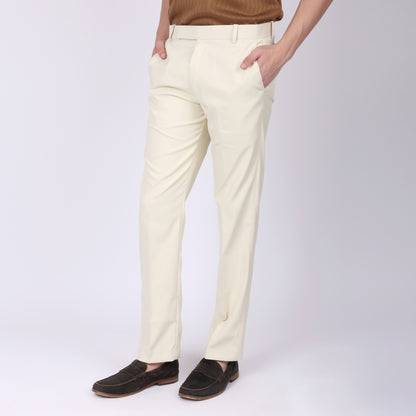 Cream Slim Fit Linen Trouser