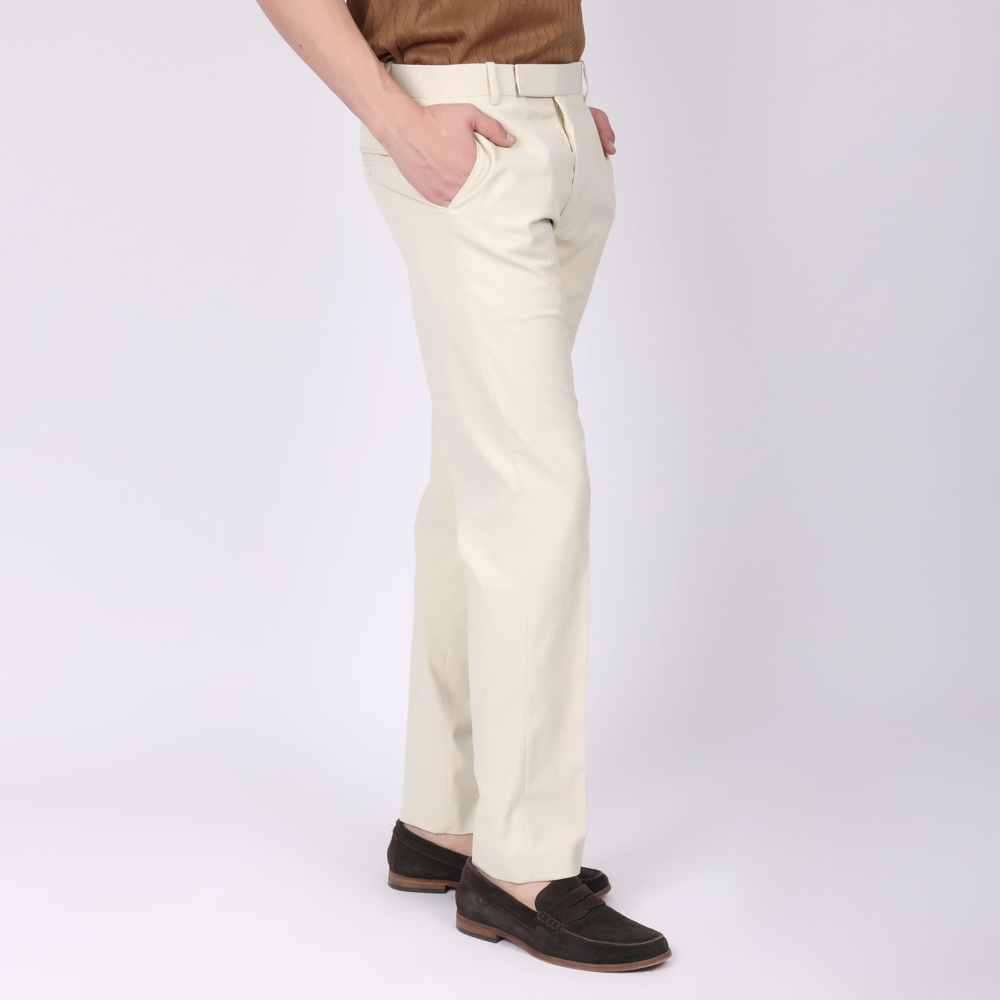Cream Slim Fit Linen Trouser