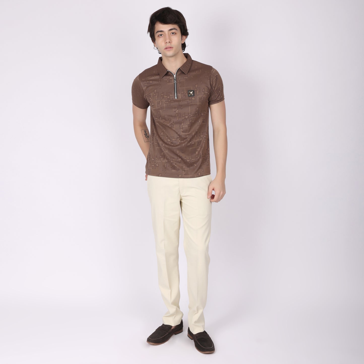 Premium Brown Zip Polo T-Shirt for Men